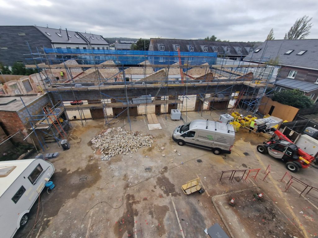 a large building with scaffolding on top of it