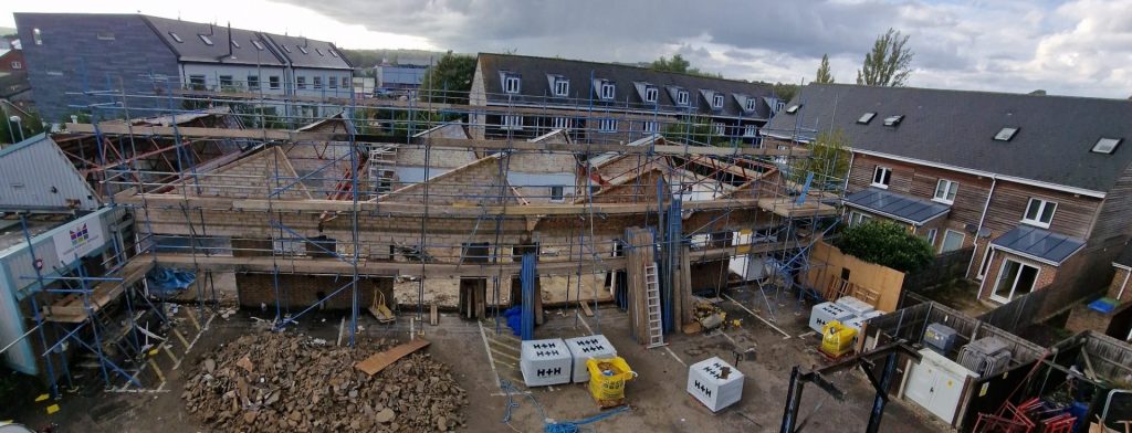 a large building with scaffolding on top of it