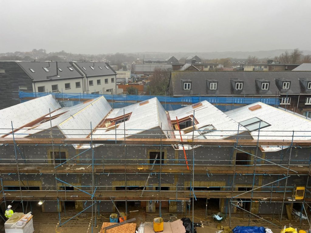 a large building with scaffolding on top of it