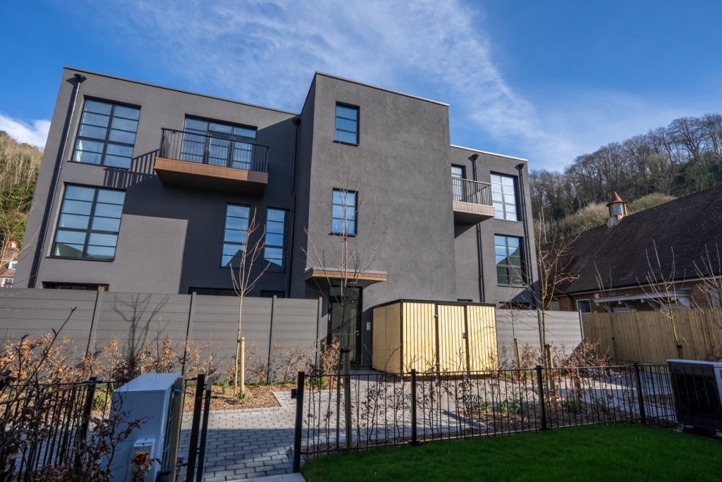 External works to the 8 apartments at Block A, including façade finishes, balconies and associated external detailing.The development achieves EPC A rating and incorporates solar panels, underfloor heating and a centralised ventilation and heating system (ModulAir).