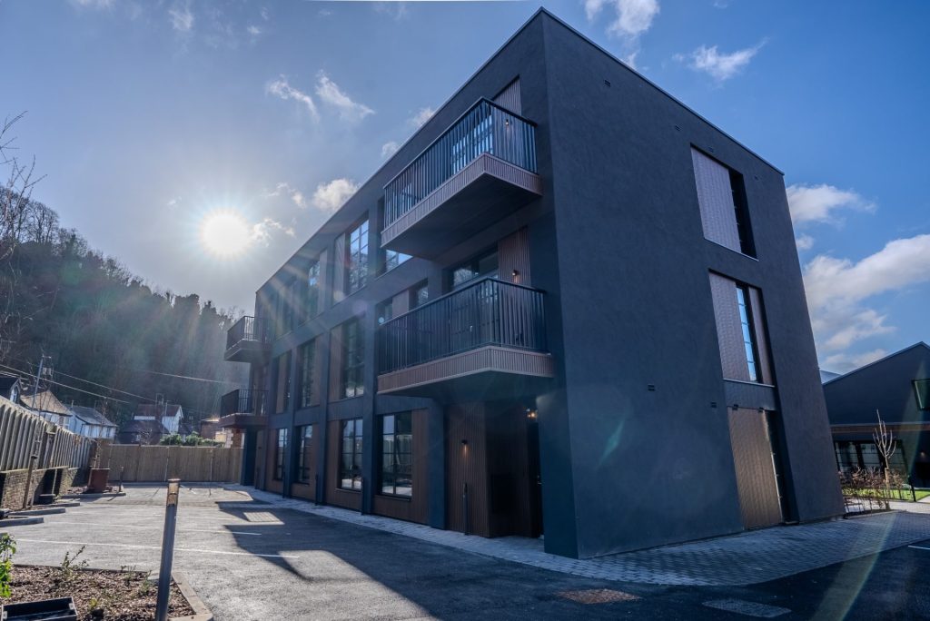 External works to the 8 apartments at Block A, including façade finishes, balconies and associated external detailing.The development achieves EPC A rating and incorporates solar panels, underfloor heating and a centralised ventilation and heating system (ModulAir).